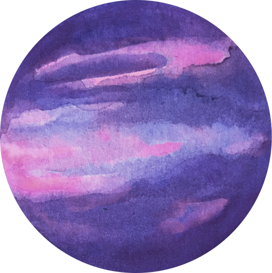 Hand-Painted Watercolor Space Galaxy Violet and Pink Planet